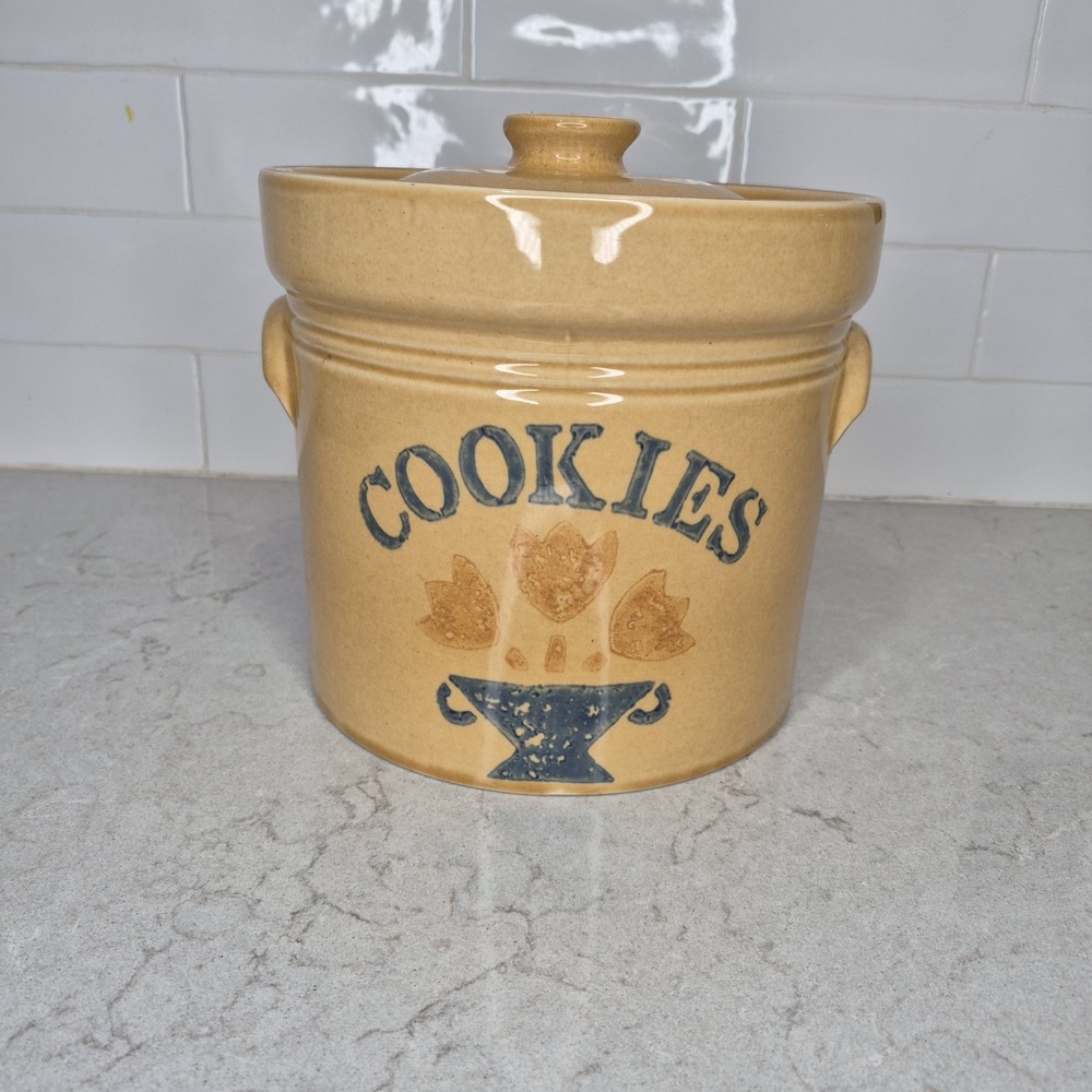 Vintage Pfaltzgraff Folk Art Ceramic Yellow Cookie Jar with Lid by